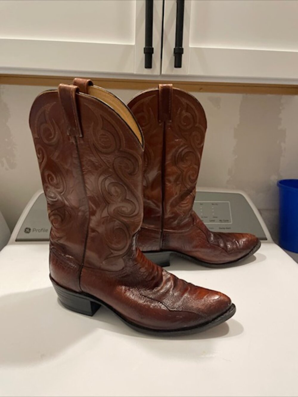 Dan Post Vintage Genuine Ostrich Leg Cognac Western Cowboy Boots Mens Size 11 D - Picture 6 of 7